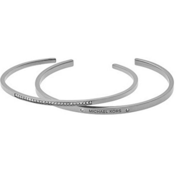 NEW X2 Michael Kors Open Cuff Bracelet Set Silver - Picture 1 of 3
